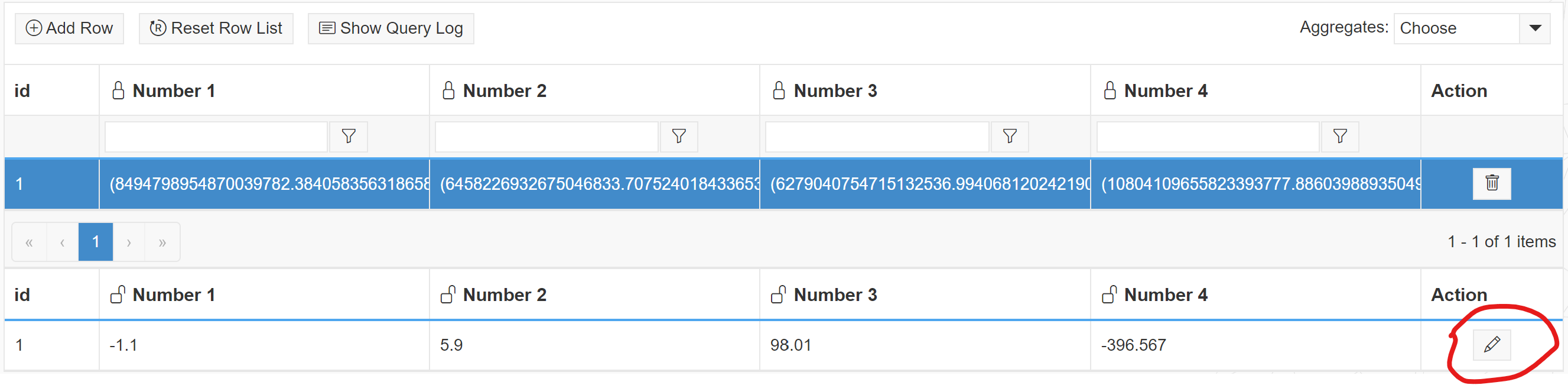 Edit any existing single row